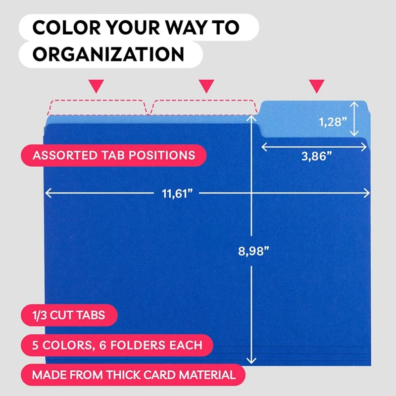 30 szt. Kolorowych teczek na dokumenty Kolorowe teczki na dokumenty Rozmiar listowy (8,5 x 11 cali, 1/3 zakładek, 5 kolorów)