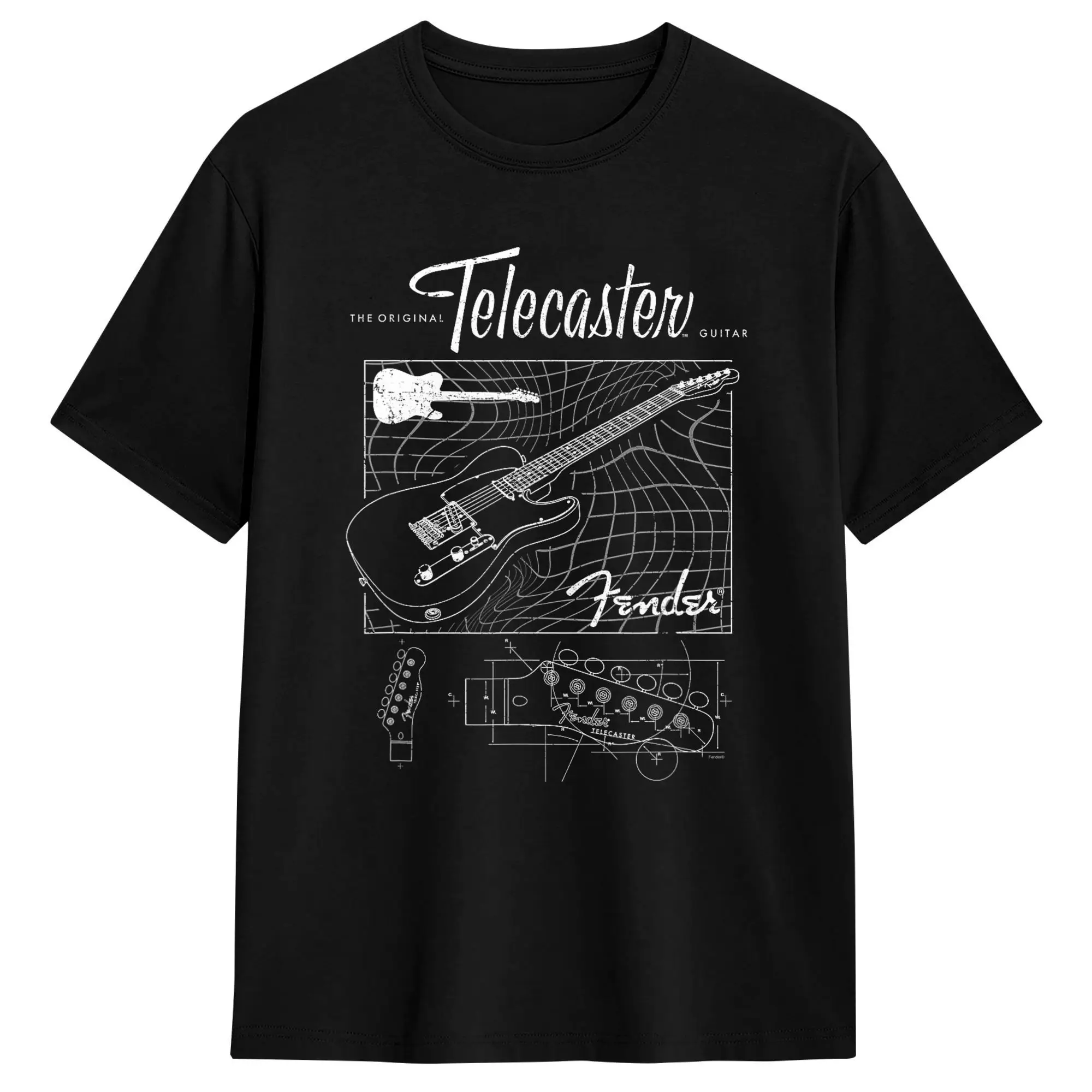 Men T-Shirt Fender The Original Telecaster Guitar Schematic Poster 100% Cotton Tee Shirt Short Sleeve T Shirt Clothing