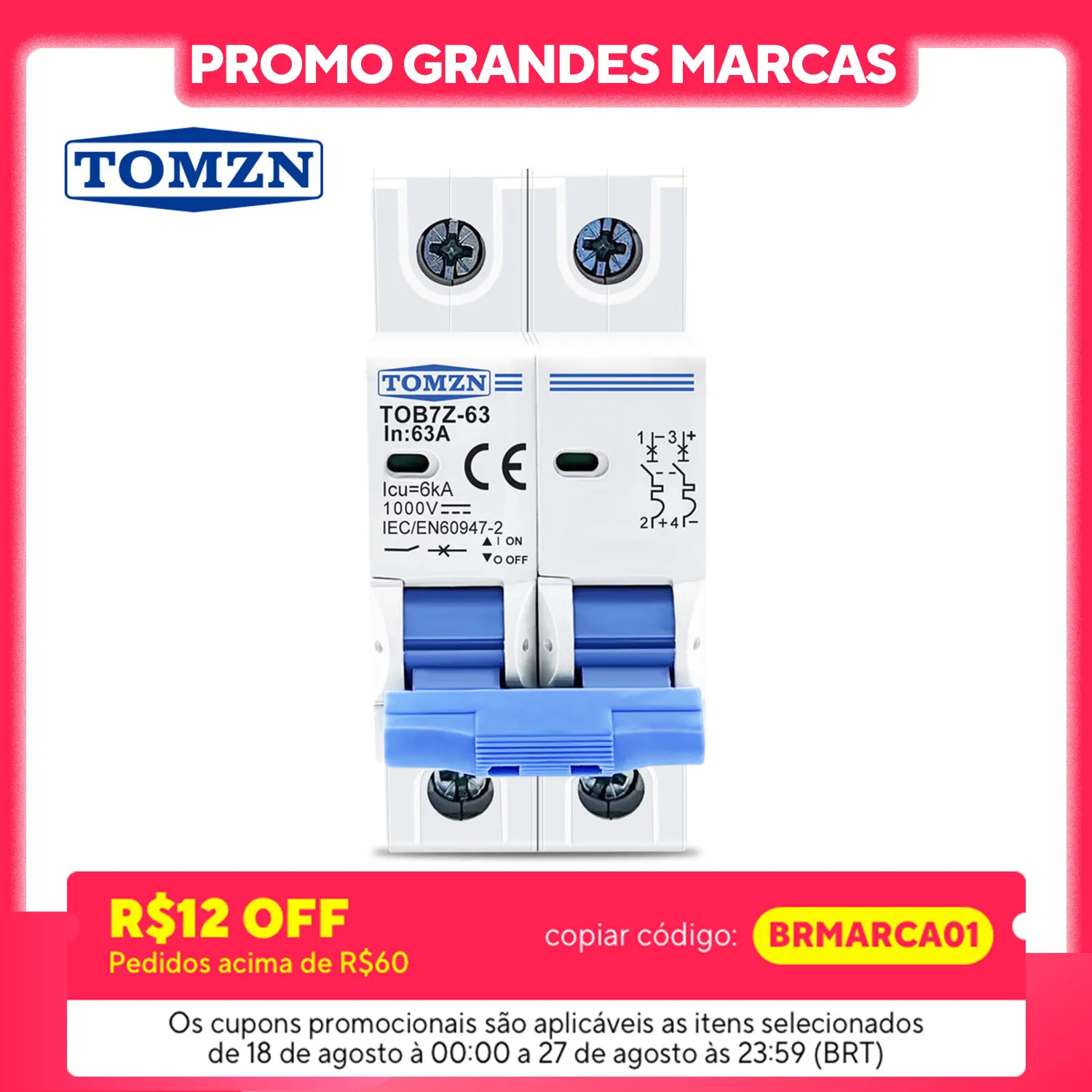 Mini interruttore solare 2P DC 1000V 3A 6A 10A 16A 20A 25A 32A 40A 50A 63A DC MCB per sistema fotovoltaico