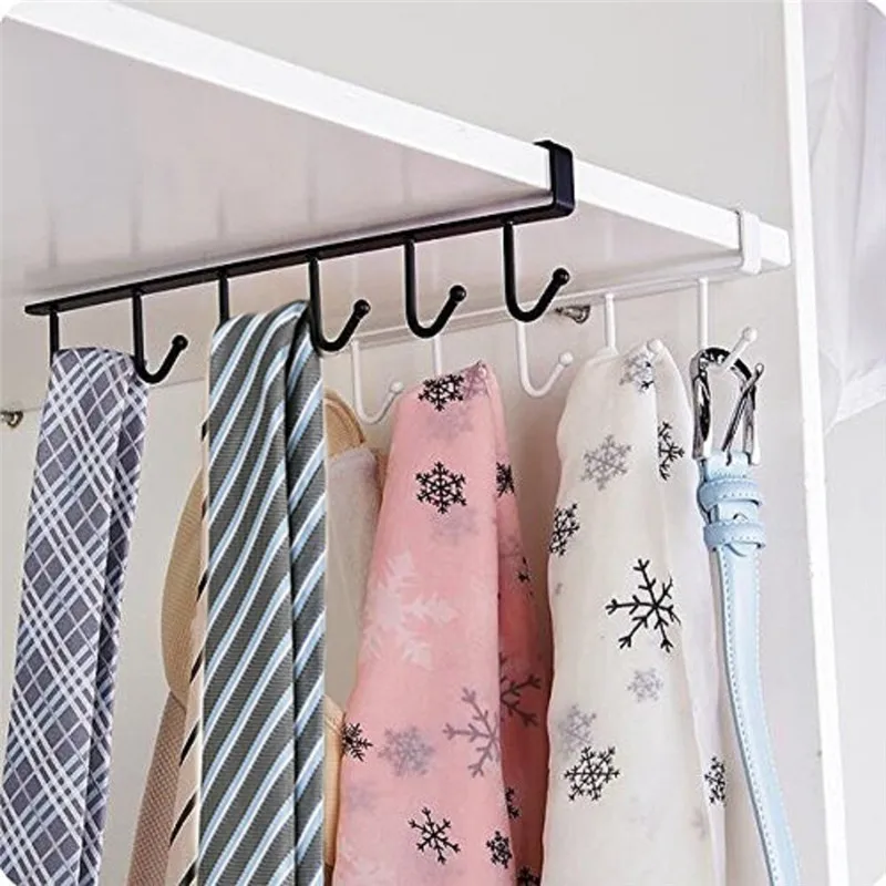 Mug Cup Hanger Iron 6 Hooks Storage Shelf Wardrobe Cabinet Metal Under Shelves  Bathroom Kitchen Organizer Hanging Rack Holder