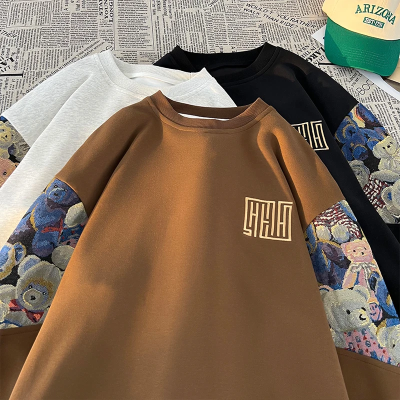 

Мужская толстовка Ele с вышивкой, весенне-осенняя, с круглым вырезом, длинным рукавом, в уличном стиле, оверсайз, комфортная посадка