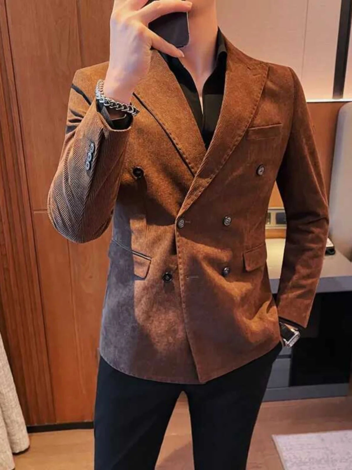 

Мужское вельветовое пальто Ele Slim Fit с двубортной застежкой на одну пуговицу, в деловом повседневном городском стиле