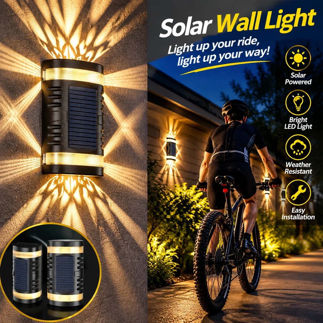 Outdoor Solar Projection Wall Lamp Garden Lamp Perimeter Wall LED Courtyard Lamp Waterproof Washing Wall Hanging Fence Lamp