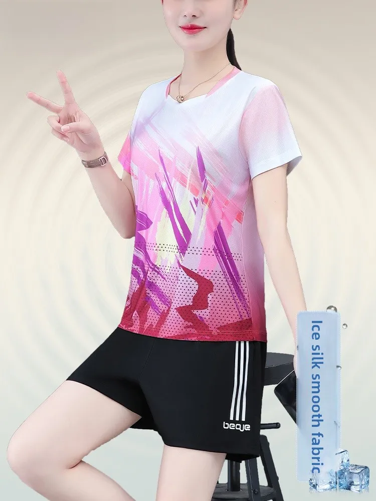 

TUCANO 2026 Новый летний женский спортивный костюм из ледяного шелка: тонкий, быстросохнущий, дышащий комплект из двух предметов (шорты и футболка)