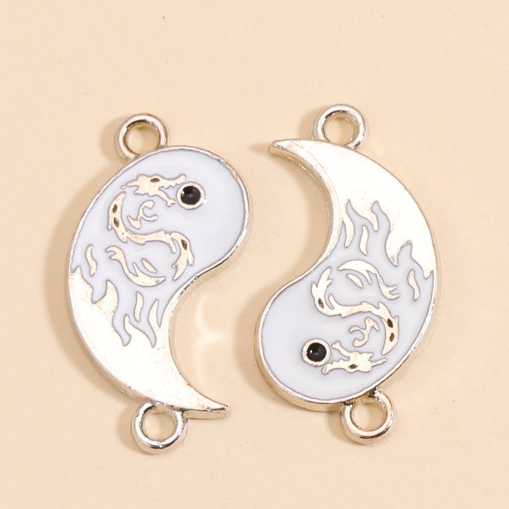 10Pcs/Set Classic Dragon Totem Yin Yang Bagua Alloy Connector for DIY Jewelry Making Black and white Taichi Bracelet Pendant