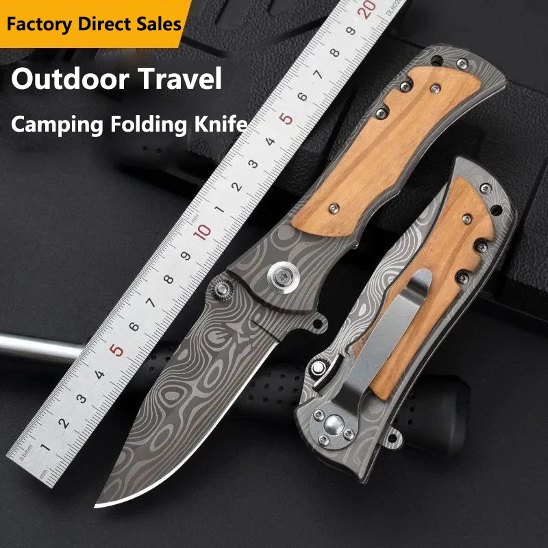 New Damascus stainless steel folding knife camping outdoor survival knife fruit knife