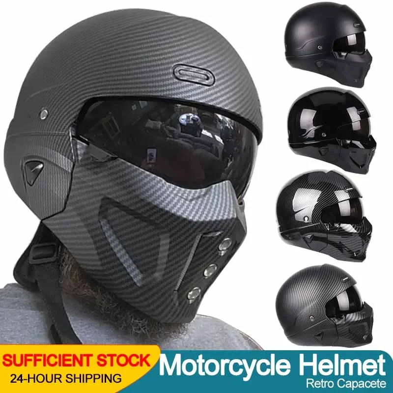 Retro Capacete Motorcycle Helmet Quick Release ABS Open Helmet Full Face Matt Black Modular Scooter Electric Motorbike Helmet