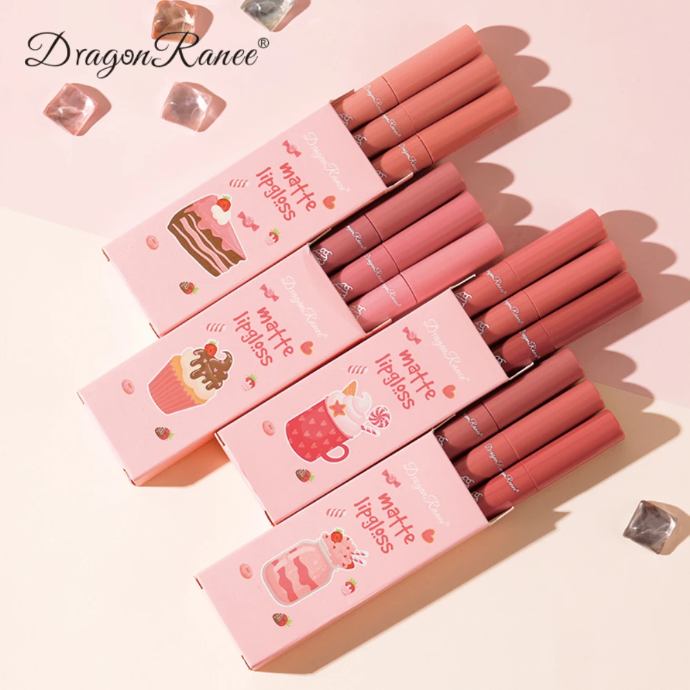 3PCS/Set Velvet Matte Lip Gloss Set Long Lasting Waterproof Lipstick Kit Nourish Moisturizing Professional Lip Tint Makeup Gift