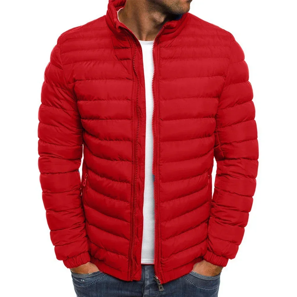 Upgrade Your Winter Wardrobe with Mens Puffer Zip Up Jacket  Quilted Padded Stand Collar Coat Outwear M 2XL  Red  Black