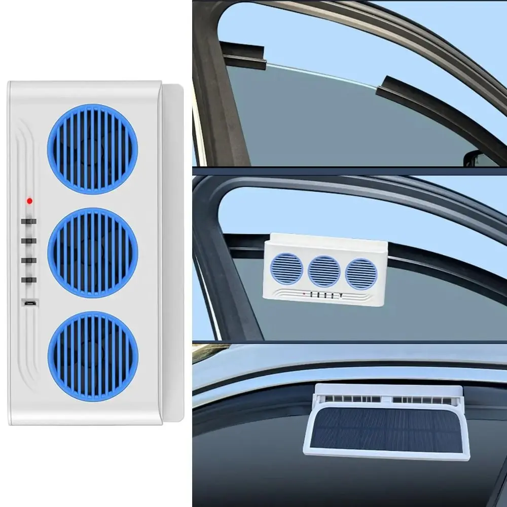 

Вентилятор на солнечной энергии с тремя выходами и подсветкой для ежедневного использования, автомобильный вентилятор на окно, вентилятор-охладитель для автомобиля/фургона