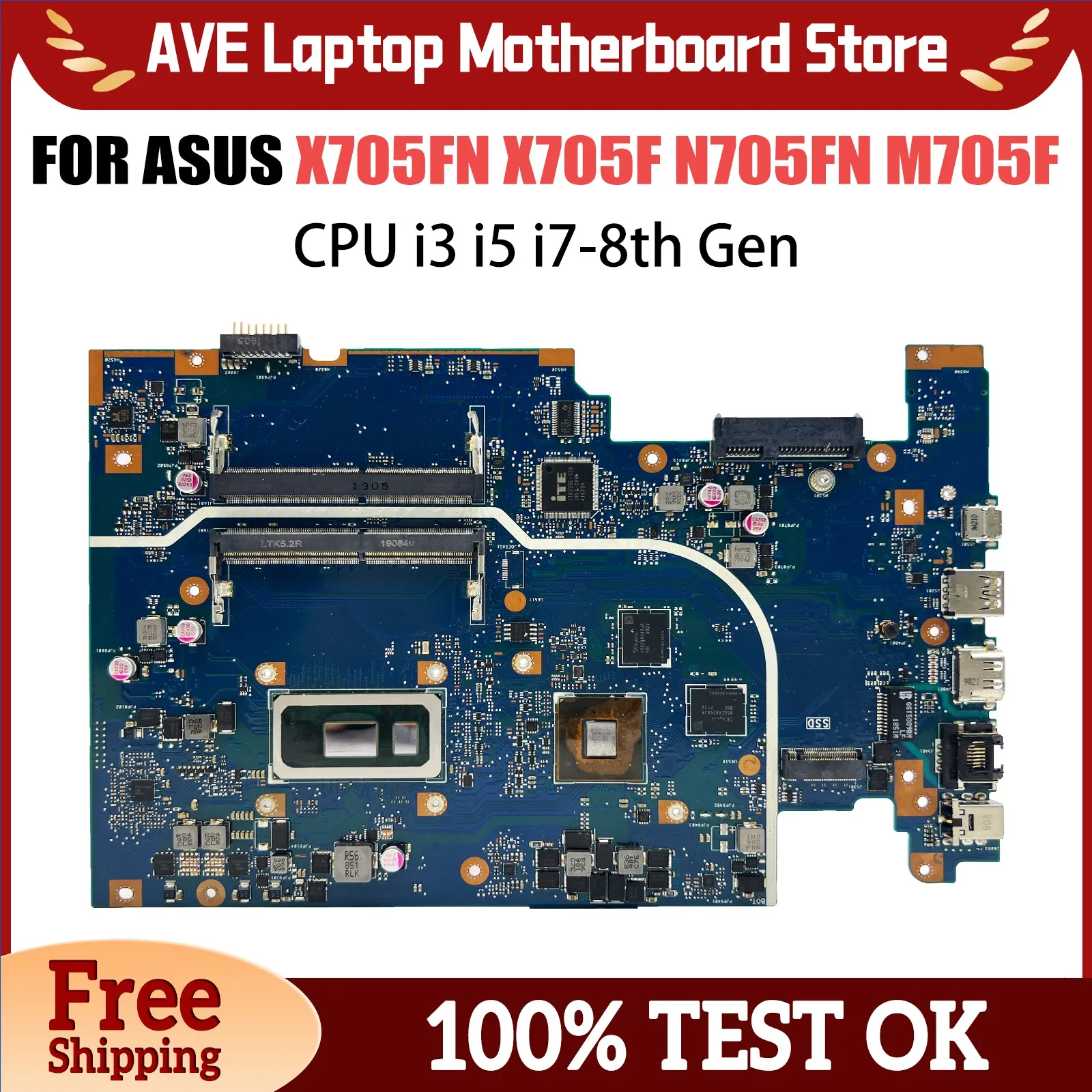 

Computer Mainboard For ASUS VivoBook X705FN X705F N705FN M705F Laptop Motherboard i5 8265U i7 8565U GPU MX150 V2G Systemboard