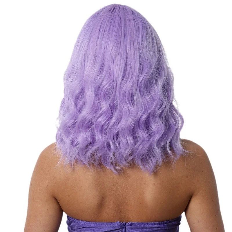 Halloween purple small wavy synthetic hairpiece wig with bangs women