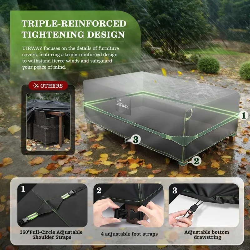 ترقية 5 طبقات الثقيلة مقاوم للماء 600D أكسفورد النسيج فناء الأثاث غطاء ثلاثي الطبقة يندبروف في الهواء الطلق الجدول أريكة