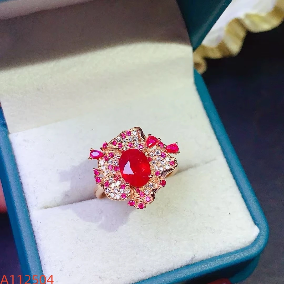 KJJEAXCMY Natural Ruby Ring S925 silver , electroplated locking color process, high clarity Full of luster Support testing