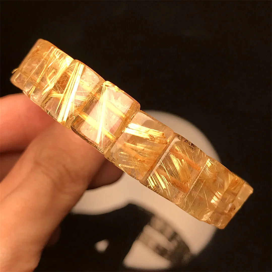 

Natural Gold Rutilated Quartz Bracelet Bangle For Women Men Healing Gift Energy Crystal 12x8mm Beads Strands Jewelry AAAAA