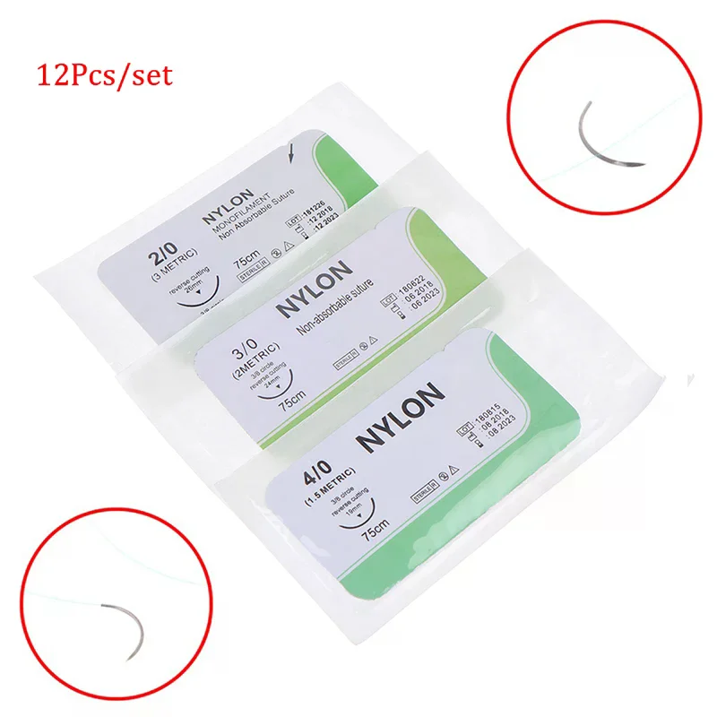 12PCS 2.0/3.0/4.0 Needle Suture Nlon Medical Thread Sterile Surgical Practice