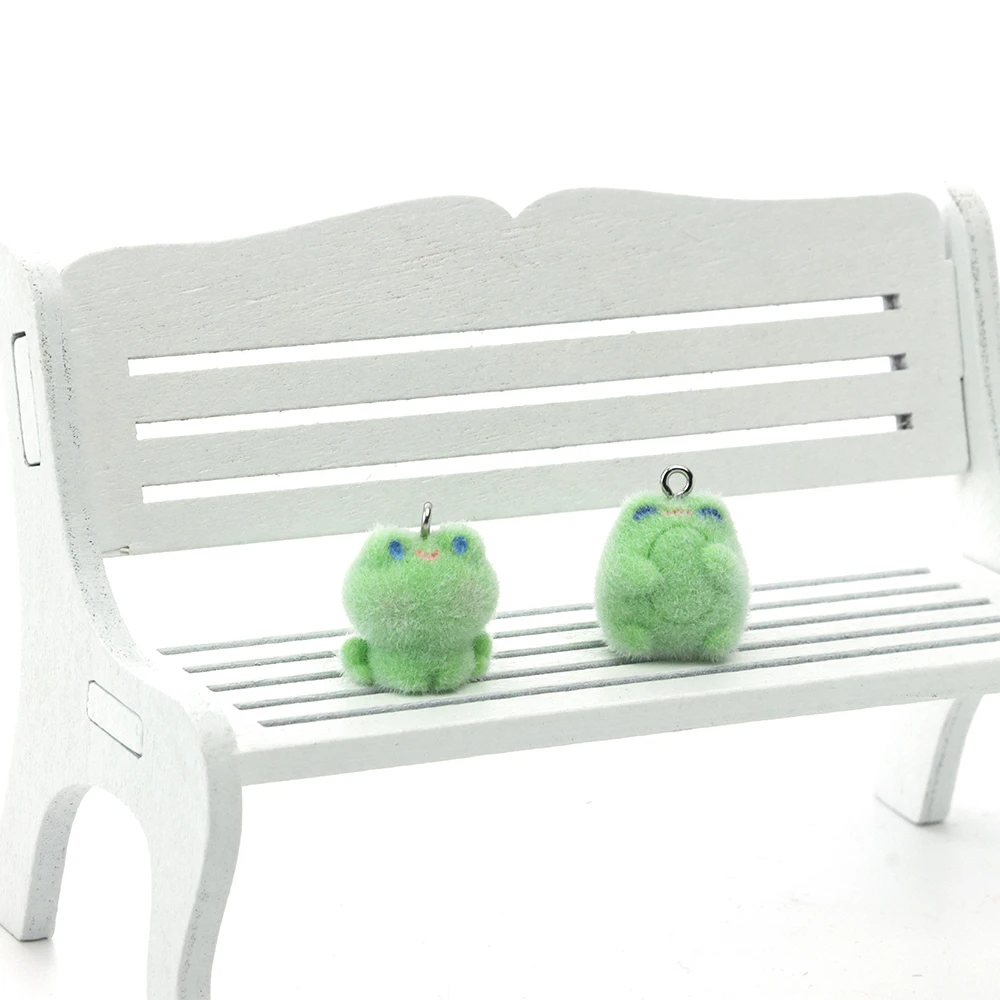 30 PCS 3D Resin Flockin Frog Charms Cute Mini Plush Doll Pendant for Necklace Keychain Making DIY Jewelry Accessories Wholesale