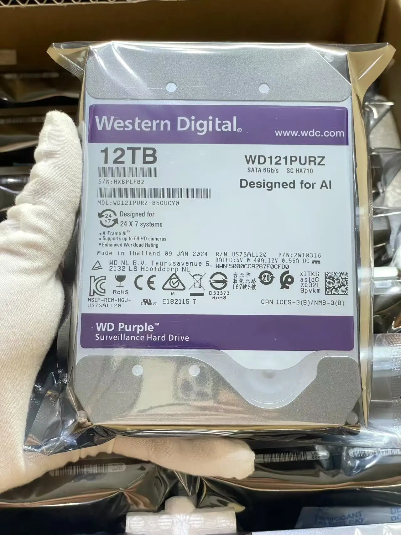 قرص القرص الصلب الداخلي للمراقبة الصلبة الأرجواني 12 تيرابايت HDD 3.5 بوصة كاش HD SATAIII 6 جيجابايت/ثانية قرص صلب لمسجل CCTV DVR NVR HIK OEM