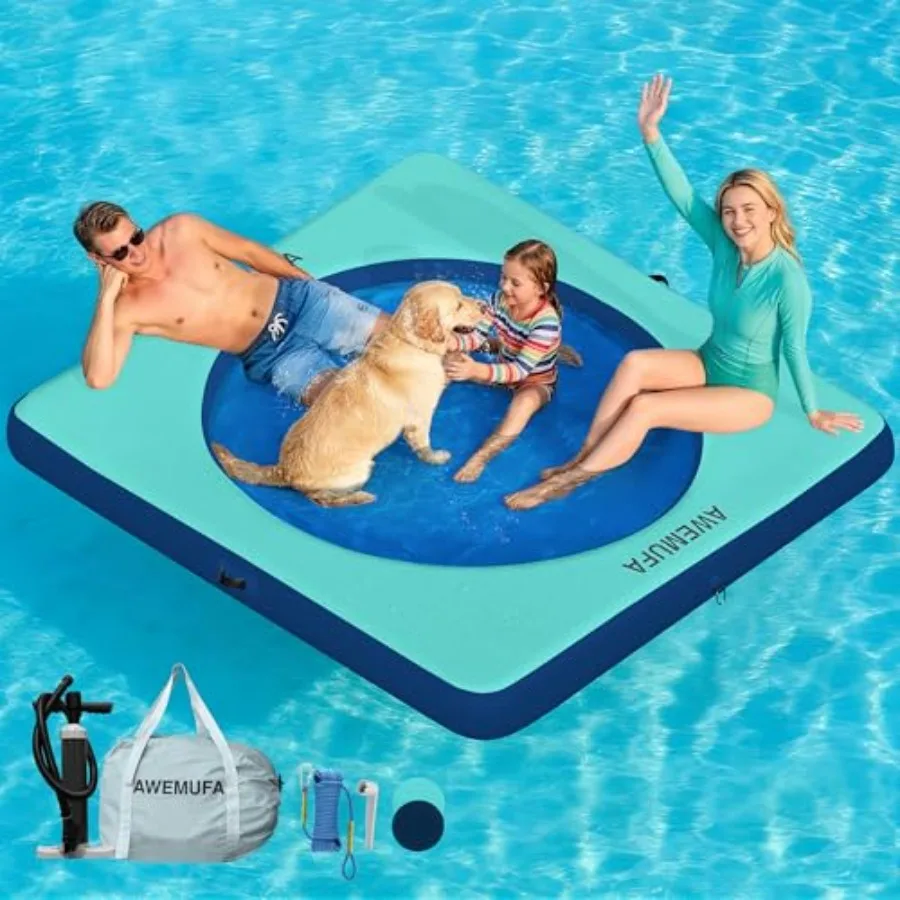 

Inflatable Floating Hammock for Adults 6ft 8ft 12ft Round Water Float Ring with Mesh Platform for Lake Dock Party Use Blue