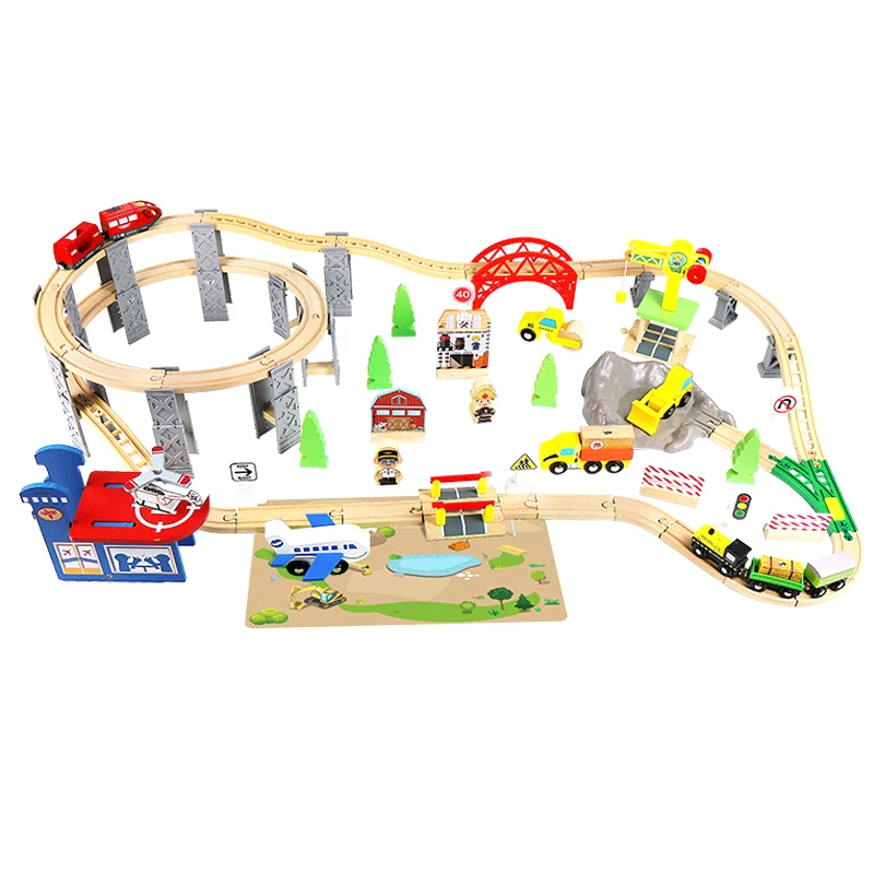 Wooden Train Track Spiral Viaduct Ring Set Railway Electric Magnetic Train Toy Suitable For All Brands Wooden Track Toy Boy G21