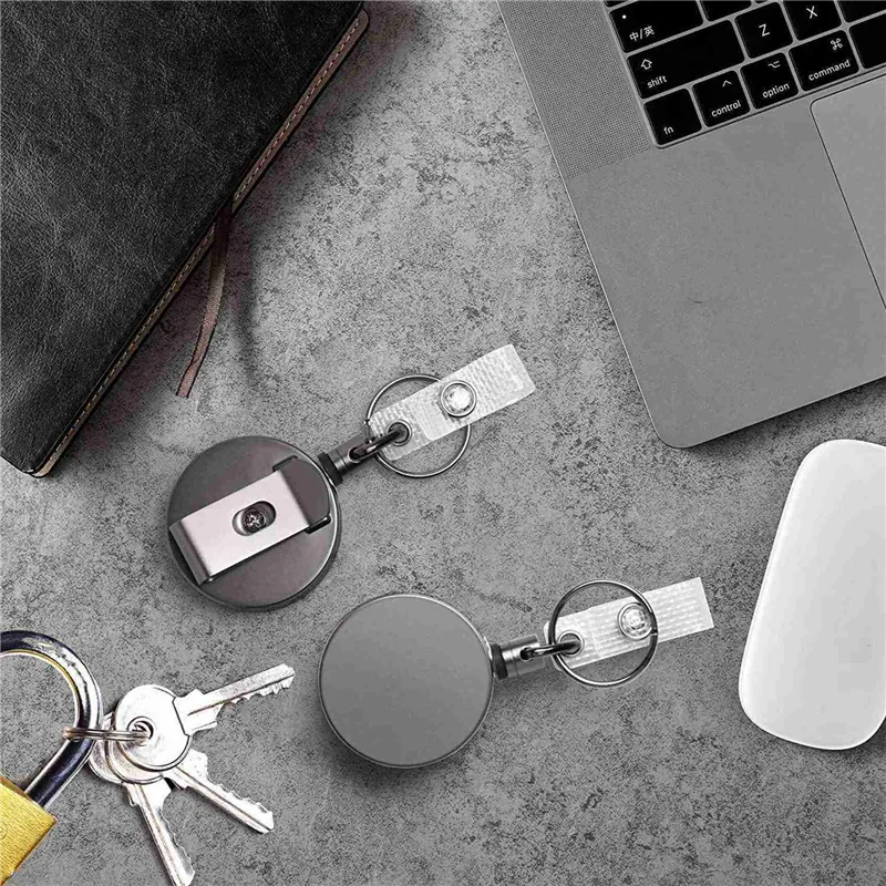 

J1UL1N 6 Pack Heavy Duty Retractable Badge Holder Reels, Metal ID Badge Holder With Belt Clip Key Ring For Name Card Keychain