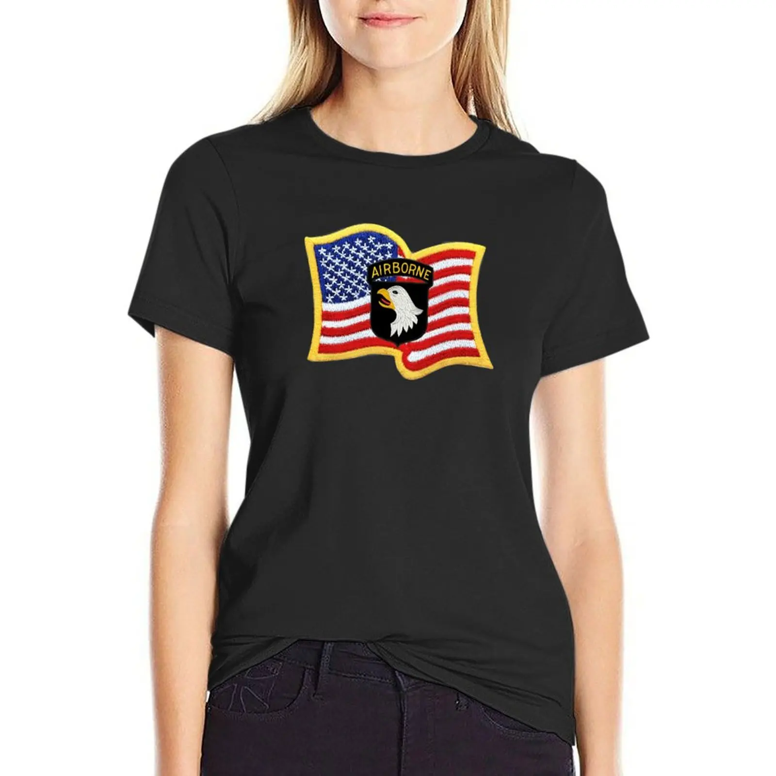 Camiseta com bandeira americana feminina, 101 ° blusa do ABN, tops hippie, roupas kawaii, verão