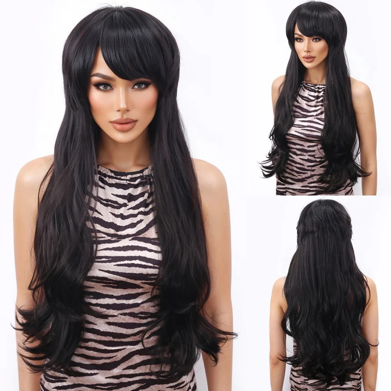 

European American style black fluffy long curly for cosplay holiday Halloween witch wig