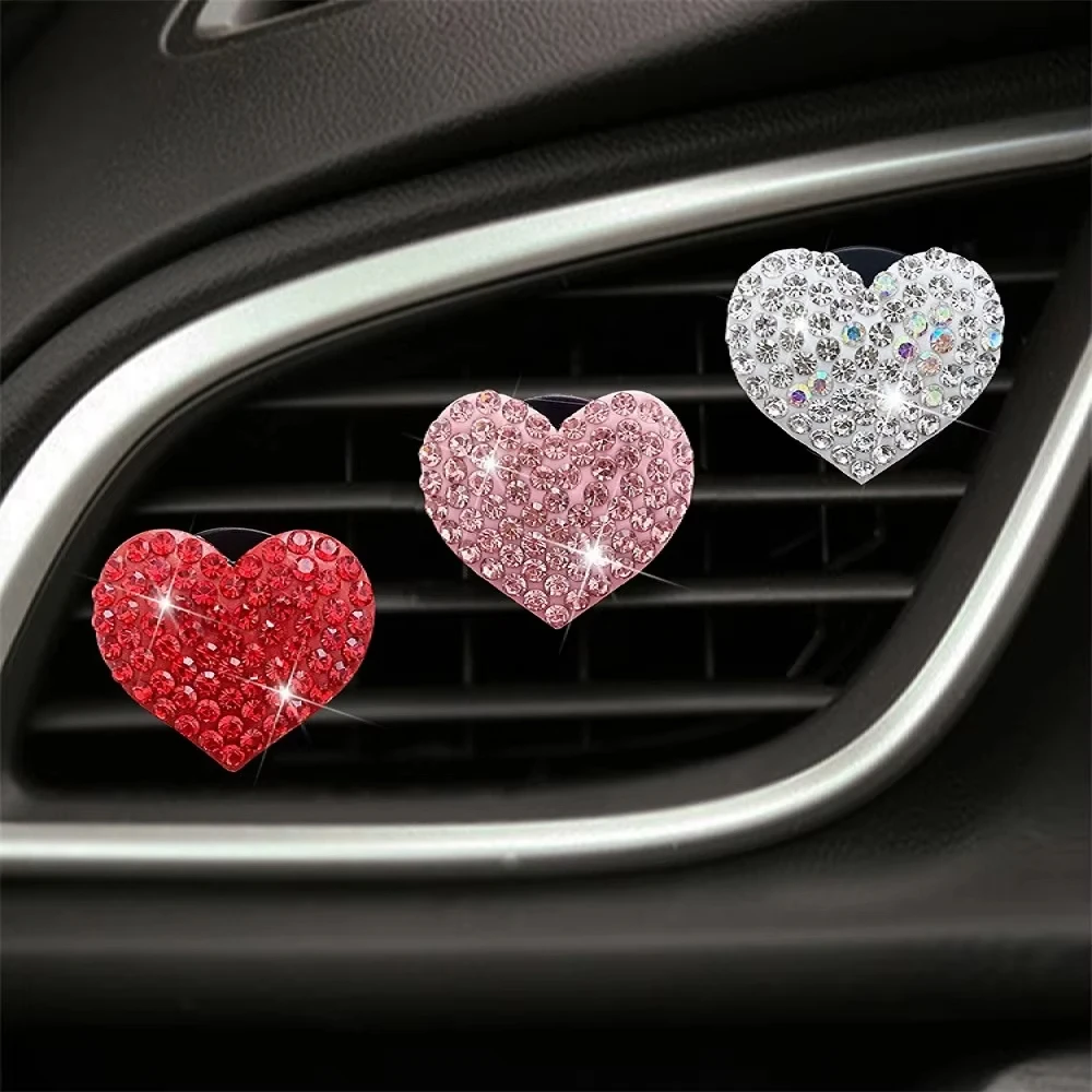 2PCS Car Air Outlet Aromatherapy Clip Diamond Heart-shaped Clip Perfume Air Freshener Clip Scent Aroma Auto Interior Accessories