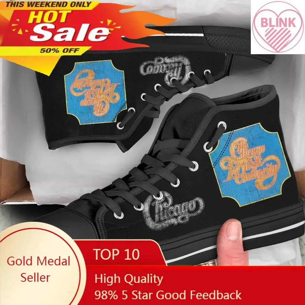 Hot Cool Chicago Band Man Woman High Quality Canvas Shoes Lightweight Fashion Sneakers Casual High Top Board Shoes Running Shoes