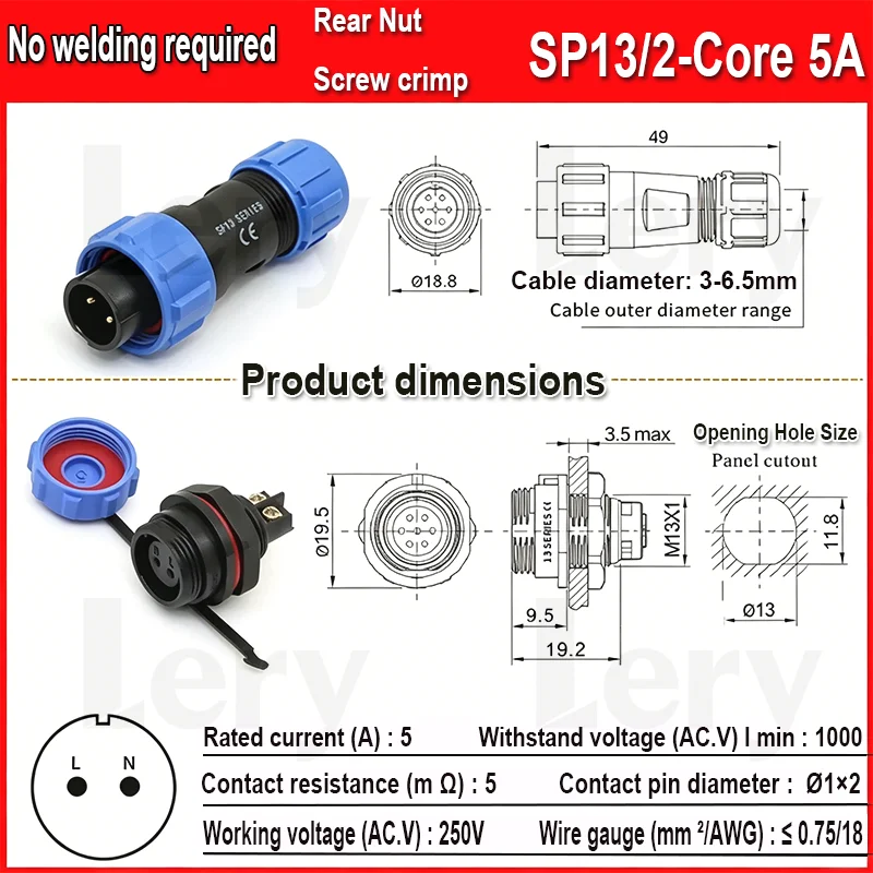 Welding Free SP13/17/21 Waterproof Connector Male/Female Docking 2/3/4/5/6/7/9/10/12-Core Aviation Plug Rear Nut Screw Wiring