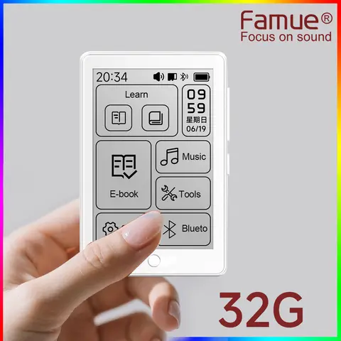 Fmaue BF07 E-Ink MP3 플레이어 및 미니 전자책 리더, Bluetooth/무손실 오디오/라디오 레코더, 32GB 휴대용 포켓 장치