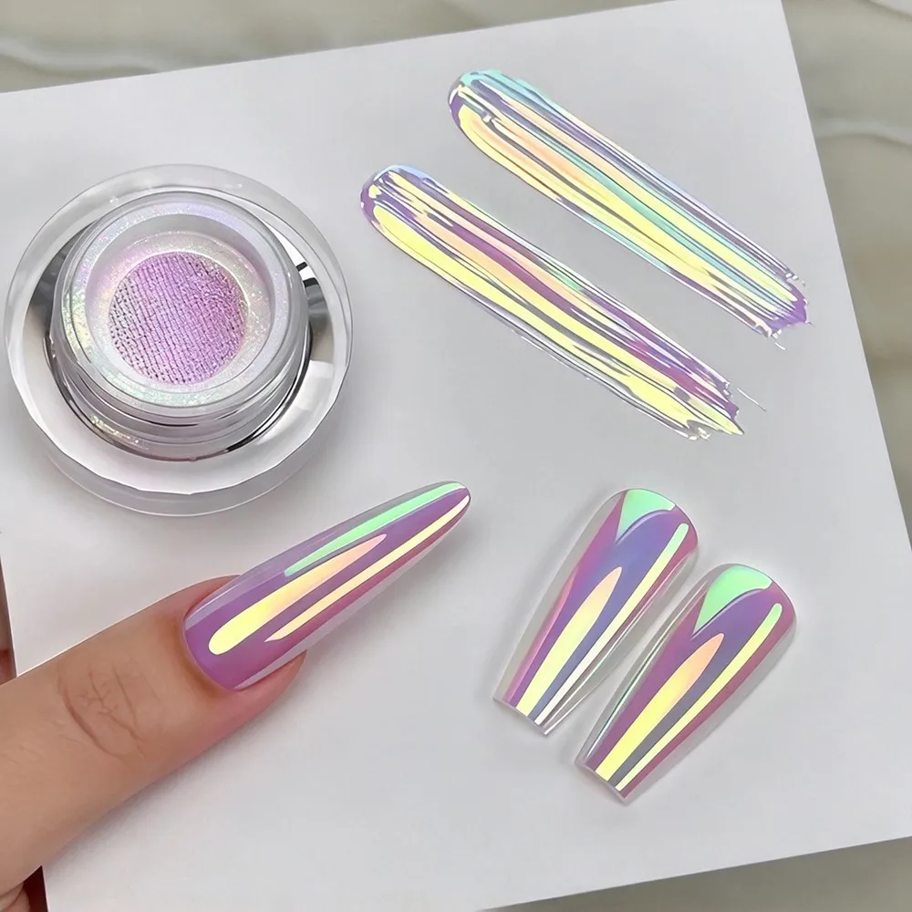 1jar Mermaid Aurora Air Cushion Chrome Nail Powder High-gloss Metallic Mirror Effect Nail Glitter Powder Air Cushion Nail Dust 8