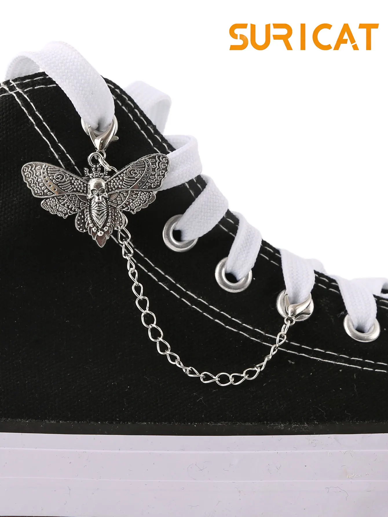 Grunge Punk Style Single-Piece Punk-Style Moth Pendant Shoe Chain, Suitable for Casual Shoes, Sneakers, Canvas Shoes, Boots, DIY Shoe Accessories, Detachable and Reusable