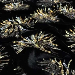 135CM Wide Snow Shape Sequins Black Red Silk Velvet Fabric by Meter for Sewing Dress Jacket Pants for Spring Autumn Winter R1721