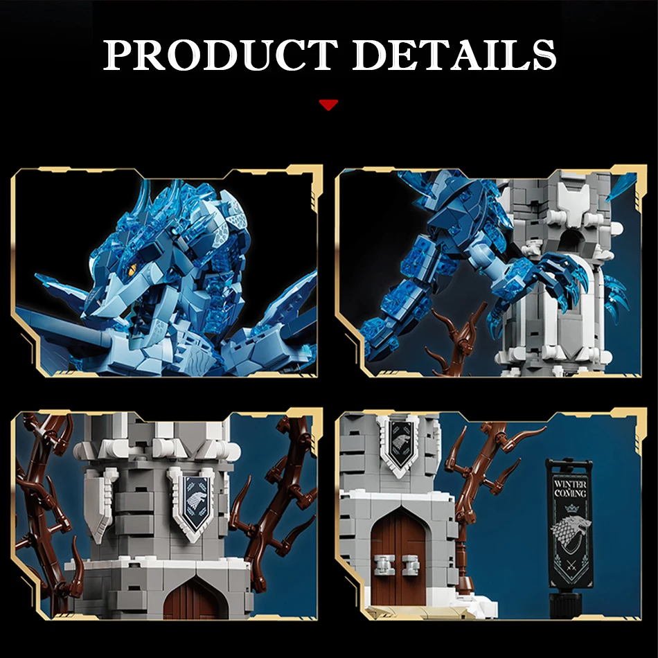 MOC القرون الوسطى الجليد التنين الشتاء القلعة برج عرض الشارع اللبنات الأسطورية تحلق التنين الجمعية الطوب لعب الاطفال الهدايا #6