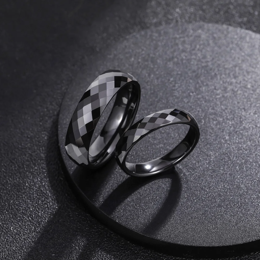 Kolmnsta 4/6 mm schwarzer Keramikring für Damen und Herren, rosa/weißer Diamantschliff, kratzfest, Unisex-Ringe, allergiefrei, verblasst nicht – Detail 4