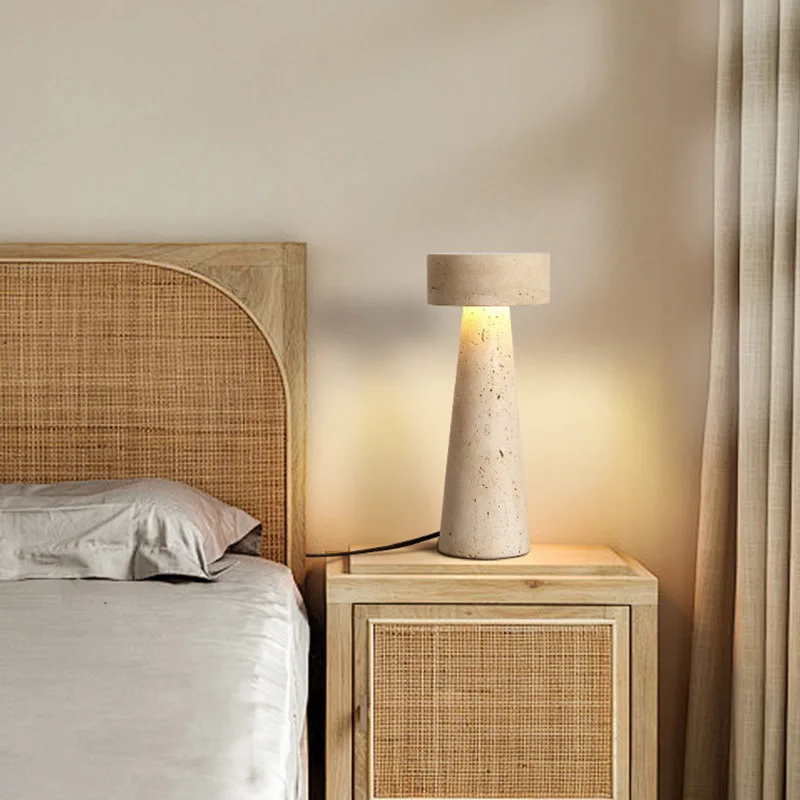 Wabi Sabi Vintage Yellow Travertine Lighthouse Lamp Retro Soft Light Bedside Table Lamp for Living Room Bedroom Study Desk Lamp