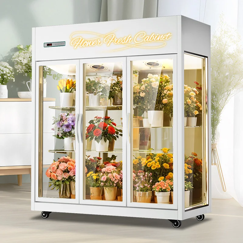 

3-Door Flower Fridge - Commercial Refrigeration Equipment for Fresh Flower Storage with Transparent Glass Display