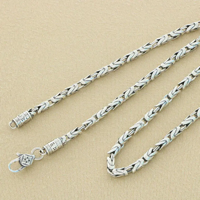 

S925 Sterling Silver Vintage Men's Necklace with Ping An Pattern Handmade Outdated Personalized Trendy Men's collarbone Chain as