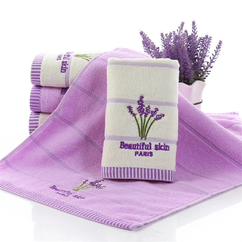 Cotton Embroidered Lavender Pattern Towel Absorbent Soft Household Pure Cotton Adult Face Towel Simple Couple Towel