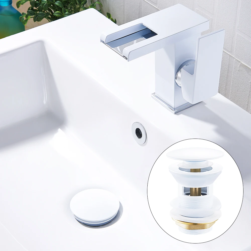 White Luxury Sink Pop Up Drain Stopper Basin Bathroom Lavatory Kitchen Bathtub Accessories Cap Washbasin Plug Brass