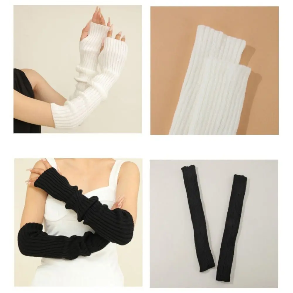 Durable Knitted Fingerless Gloves Soft Lolita Style Winter Arm Warmer Long Gothic Mittens