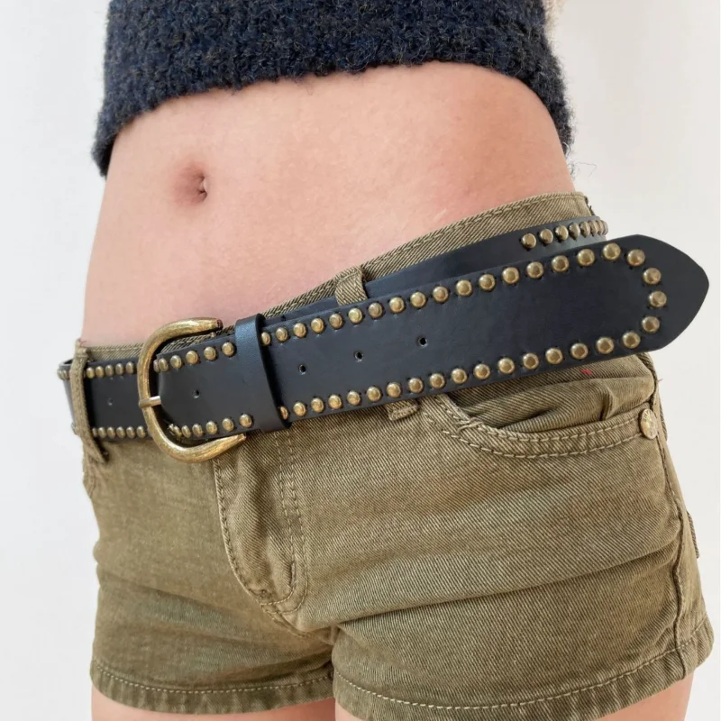 

Korean-style Vintage Studded Belt Antique Bronze Metal Pin Buckle Pu Material Punk Alloy Y2k Belt Women's Dress Accessories