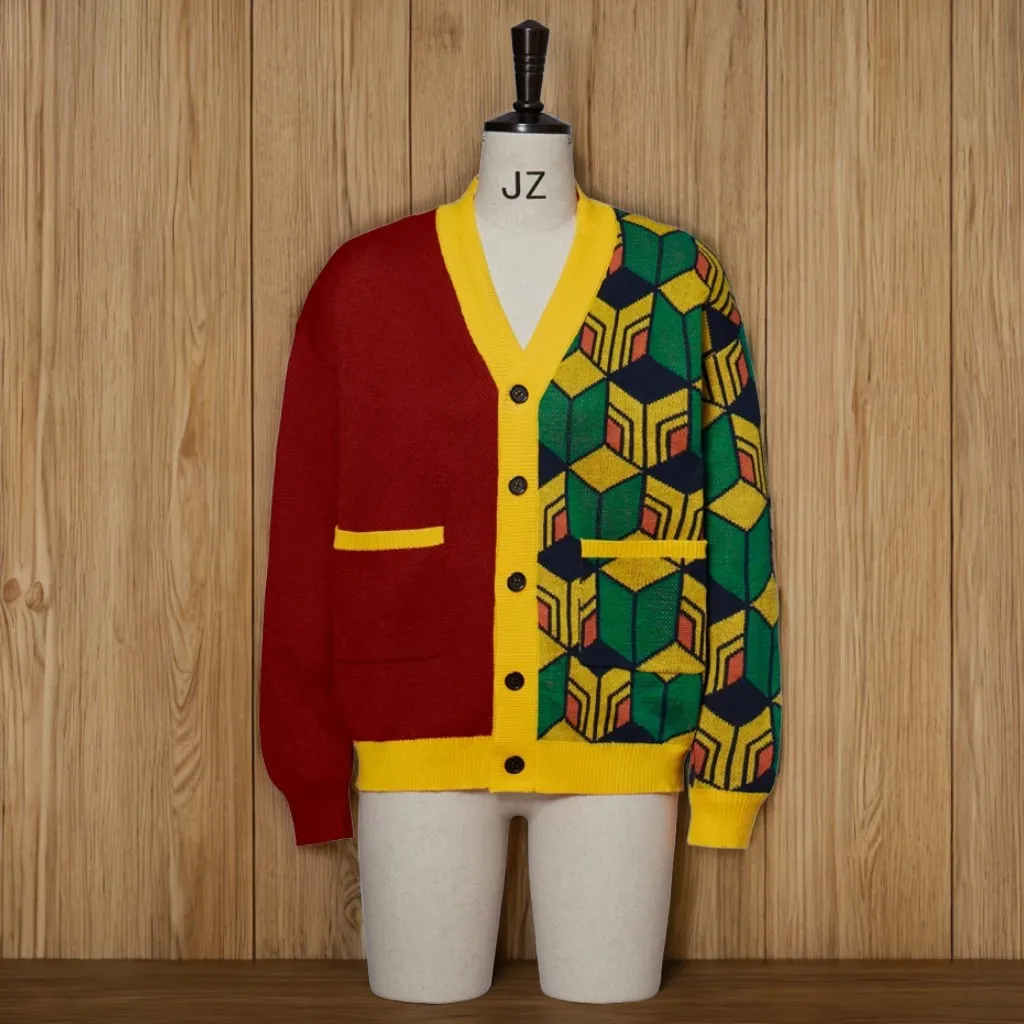 Harajuku كامادو تانجيرو تأثيري حلي للجنسين محبوك سترة سترة دافئة الخامس الرقبة سترة سترة هالوين زي السنة الجديدة