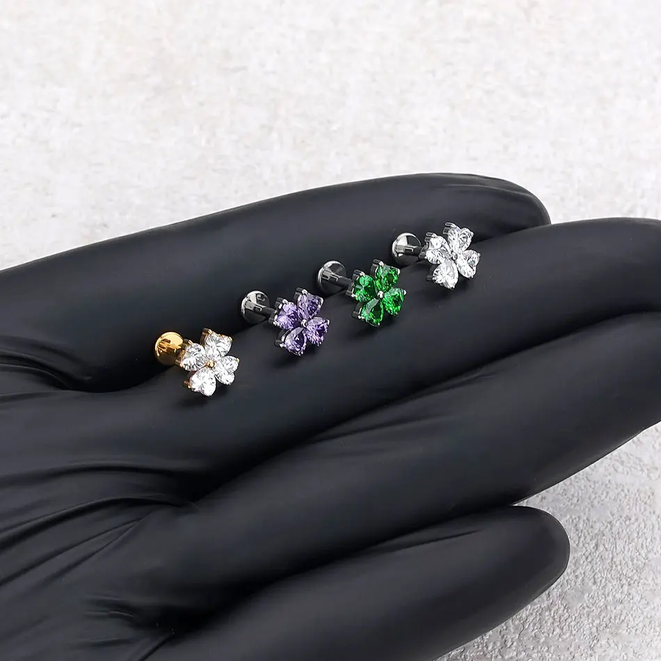  1pcs Titanium Heart Zircon Stud Earring for Women 16G Internally Threaded Cartilage Helix Lobe Piercing Body Jewelry