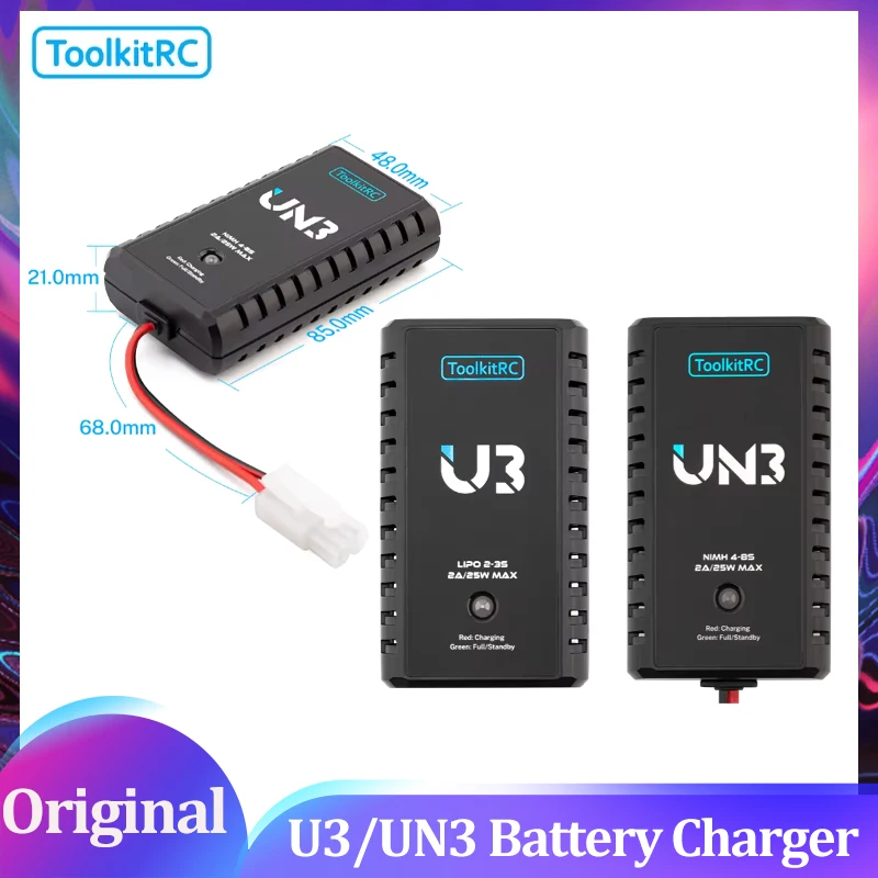 

ToolkitRC U3 2-3S LiPo UN3 4-8S USB-C NiMh Зарядное устройство 2A 25W Порт баланса Прямая зарядка для модели RC FPV Дрон Автомобильный самолет