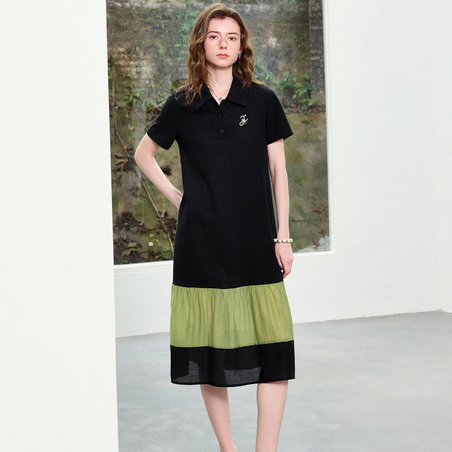TOYOUTH Women Polo Dress 2026 Summer New Color Block Splicing Smart Casual Lyocell Acetate A-Line Trendy Dresses