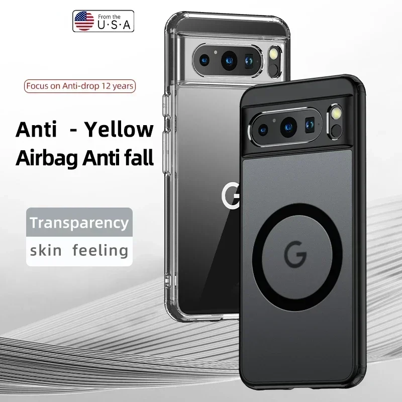 Airbags Shockproof Magnetic Wireless Charging Case Shell for Google Pixel 9 Pro XL 8 7 Pro 8a 7a Rugged Protective Armor Cover