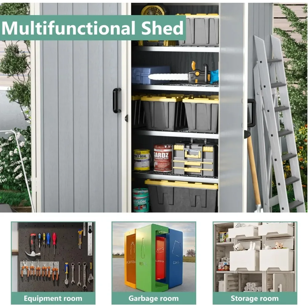 Outdoor Storage Shed 5 x 3FT, Resin Shed with Floor and Lockable Door, Plastic Shed for Bike, Garbage Can, Tool, Accessories