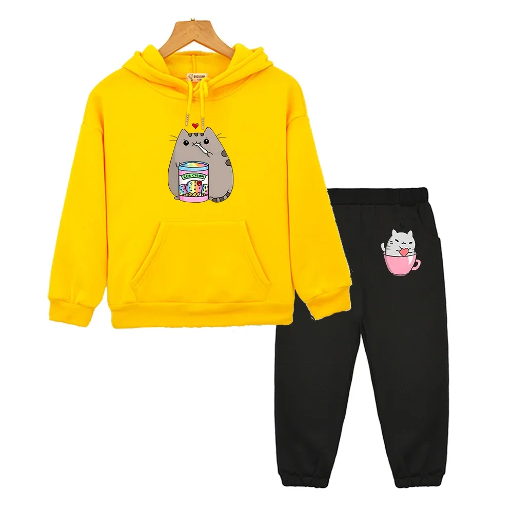 Crianças Nutella Cat Cartoon Print Hoodie, Roupas Infantis, Moletom Engraçado para Meninas, Meninos, Harajuku, Conjuntos de Inverno Kawaii, Bonito